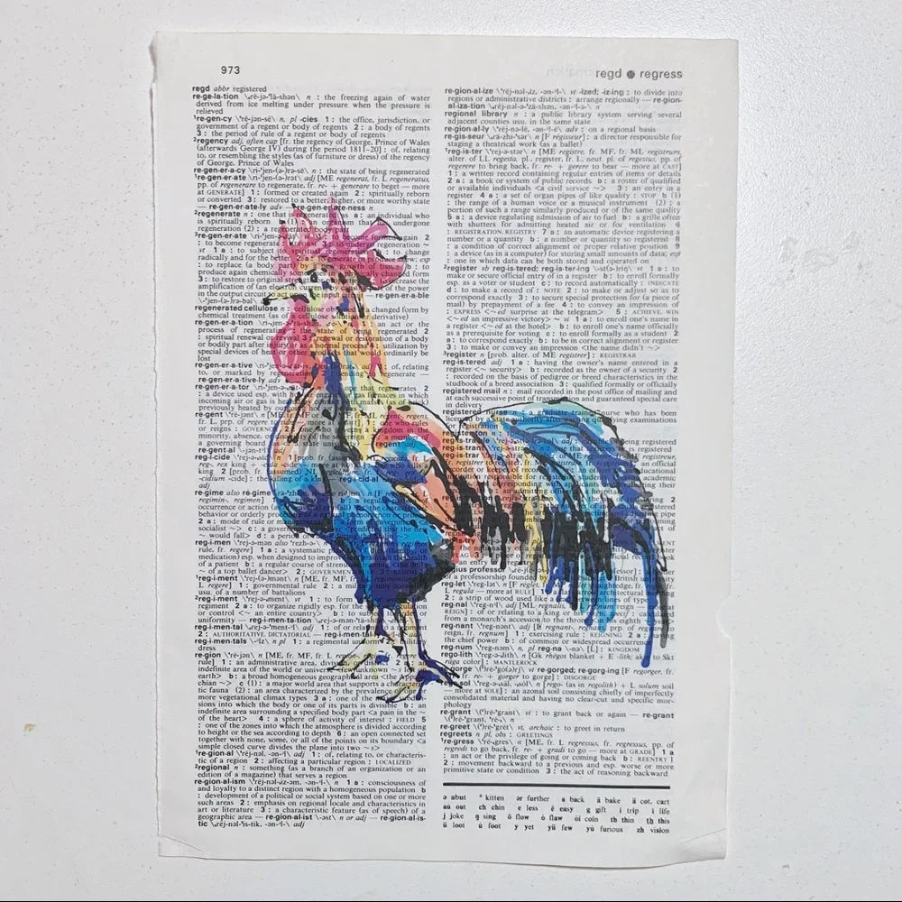 Dictionary Art Print, Rooster, Vintage Art Print, Dictionary Print